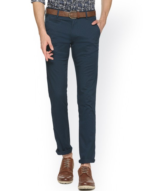 

V Dot Men Navy Blue Slim Fit Printed Chinos