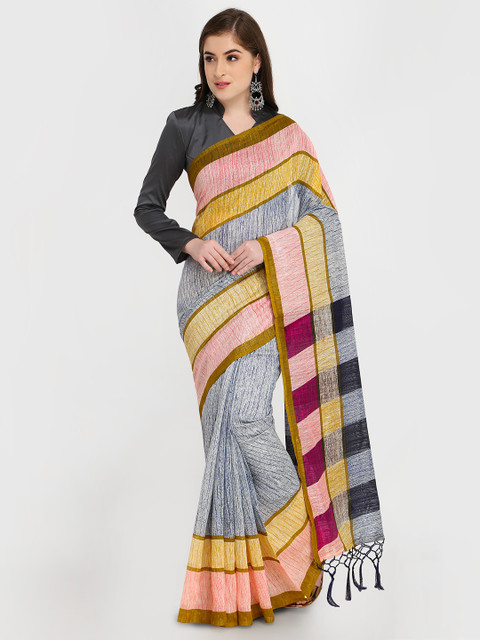 

Four Seasons Multicoloured Printed Jute Cotton Saree, Multi