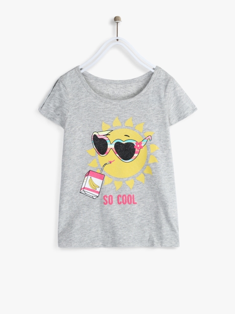 

The Childrens Place Girls Grey Printed Pure Cotton Top
