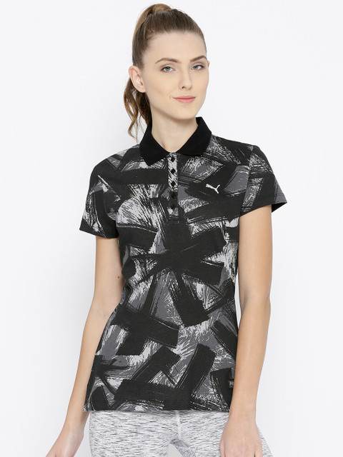 

Puma Women Black Printed FUSION AOP Pique Polo