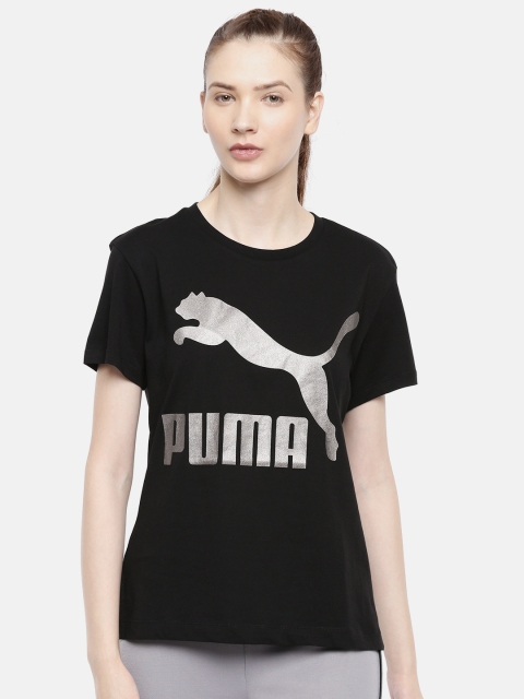 

Puma Women Black Classics Logo Printed Sports T-shirt