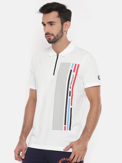 

Puma Men White Black Printed BMW MMS Graphic Polo Collar T-shirt