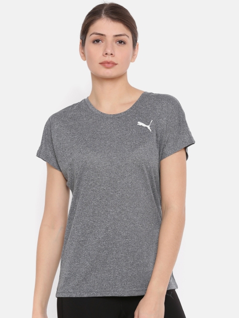 

Puma Women Grey ELEVATED ESS Mesh HeatherTee dryCell Solid Round Neck T-shirt