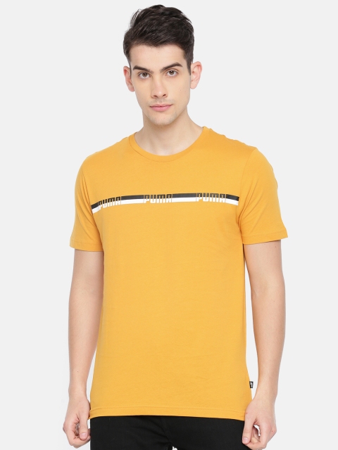 

Puma Men Mustard Yellow Printed Round Neck ELEVATED ESS Tape T-shirt