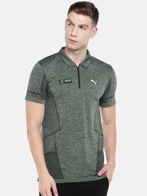 

Puma Men Olive Green Solid MAPM evoKNIT Laurel Wreath Polo Collar T-shirt