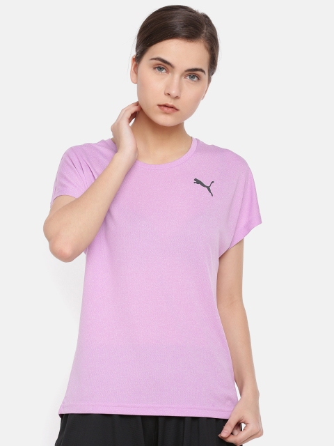 

Puma Women Pink ELEVATED ESS Mesh HeatherTee dryCell Solid Round Neck T-shirt
