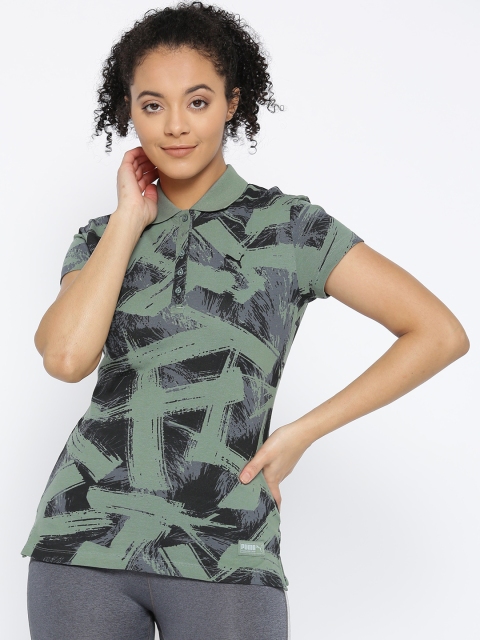 

Puma Women Olive & Black Fusion Aop Pique Polo T-shirt