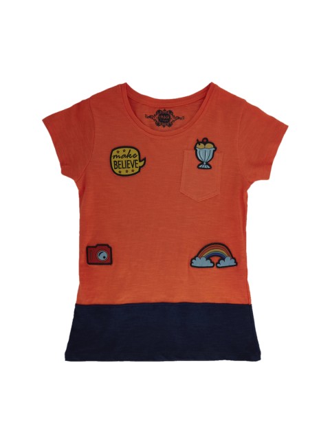 

CHALK by Pantaloons Girls Orange Printed Round Neck T-shirt