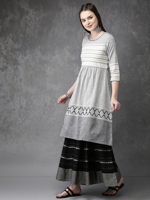 

Anouk Women Grey Woven Design A-Line Kurta