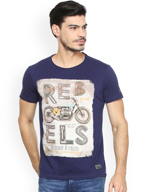 

Solly Jeans Co. Men Blue Printed Round Neck T-shirt