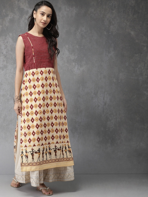 

Anouk Women Maroon & Cream-Coloured Staright A-Line Kurta