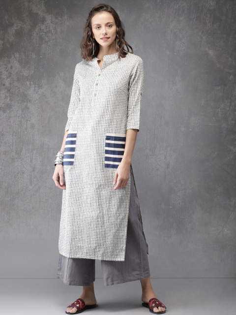 

Anouk Women Off-White Checked Straight Kurta