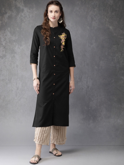 

Anouk Women Black Solid Straight Kurta
