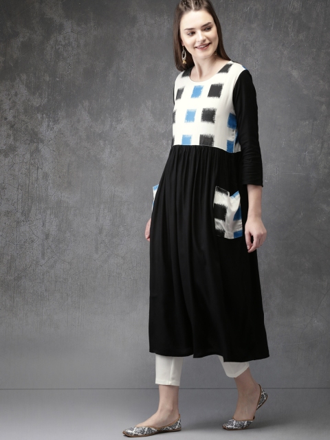 

Anouk Women Black & White Printed A-Line Kurta