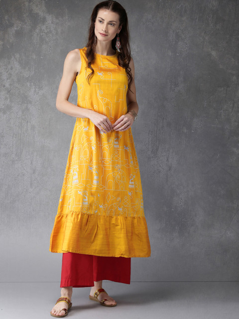

Anouk Women Mustard Printed A-Line Kurta