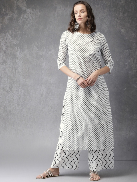 

Anouk Women White & Black Printed Kurta with Palazzos