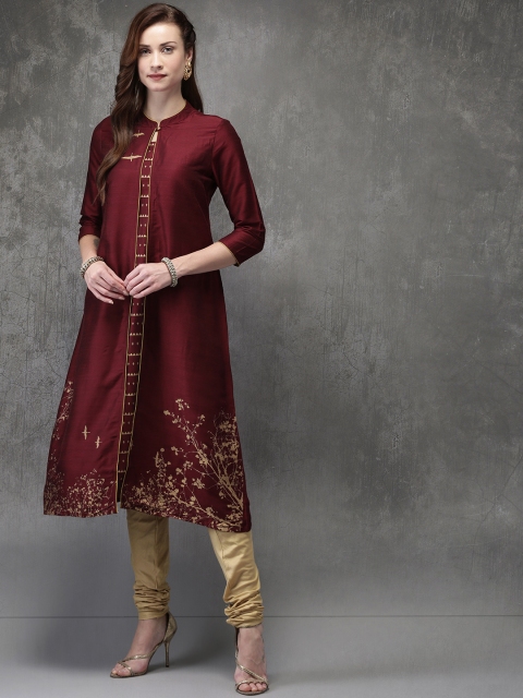 

Anouk Women Maroon & Beige Printed Kurta with Churidar