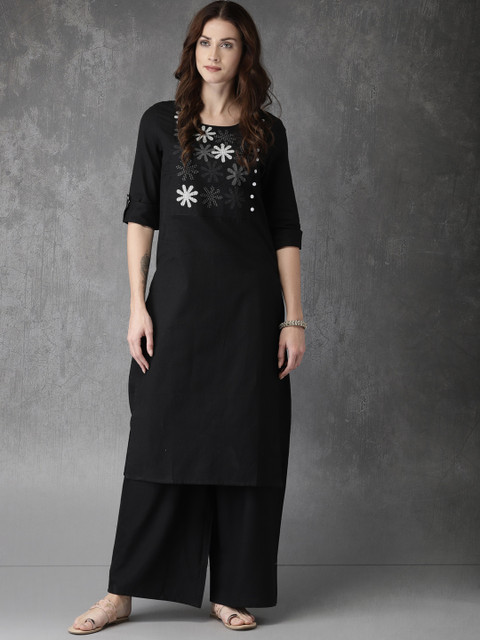 

Anouk Women Black & White Yoke Design Kurta with Palazzos