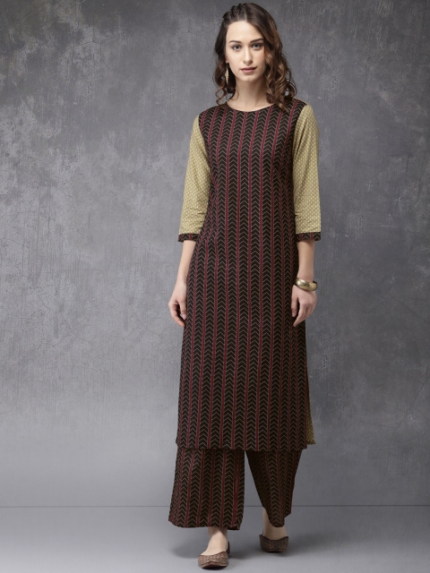 

Anouk Women Black & Beige Printed Kurta with Trousers