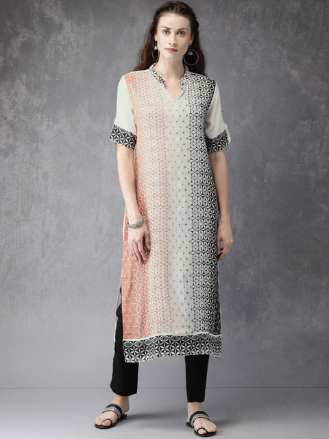 

Anouk Women Off-White & Black Printed Kurta with Trousers