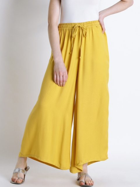 

RANGMANCH BY PANTALOONS Women Mustard Solid Flared Palazzos