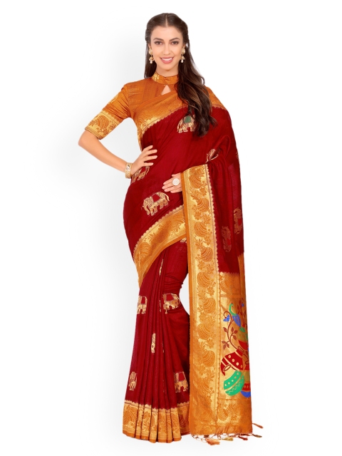 

MIMOSA Maroon Art Silk Embellished Kanjeevaram Saree