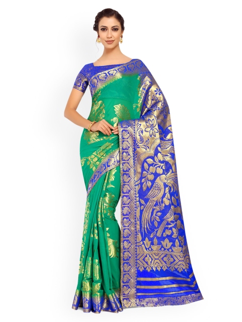 

MIMOSA Sea Green & Blue Poly Chiffon Woven Design Kanjeevaram Saree