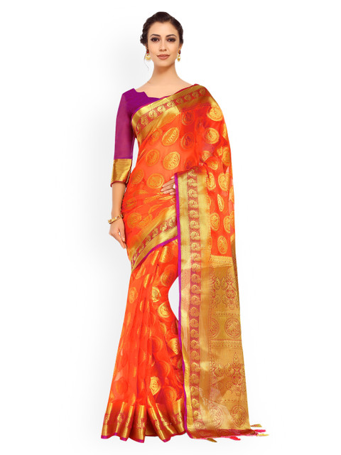 

MIMOSA Orange Organza Woven Design Kanjeevaram Saree
