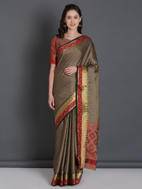 

Mitera Black & Gold-Toned Silk Blend Woven Design Banarasi Saree