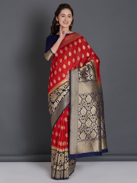 

Mitera Red & Navy Blue Silk Blend Woven Design Banarasi Saree