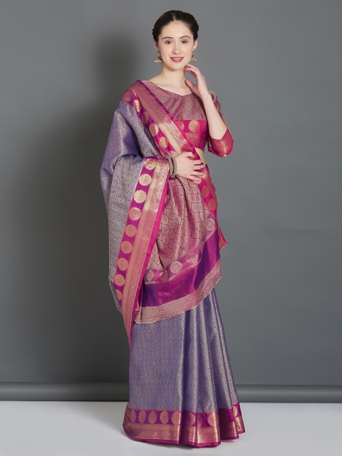 

Mitera Purple & Pink Silk Blend Woven Design Banarasi Saree