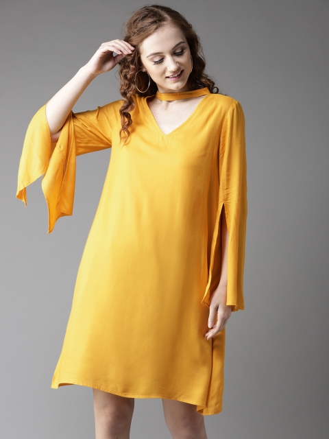

HERE&NOW Women Yellow Solid A-Line Dress