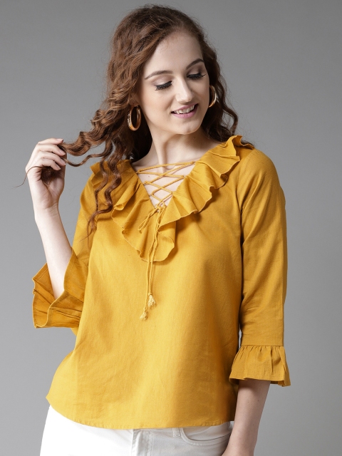 

HERE&NOW Women Mustard Yellow Solid Top