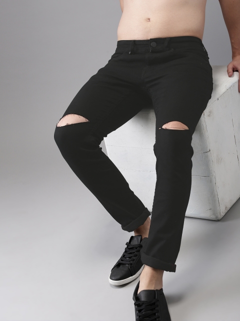 

HERE&NOW Men Black Skinny Fit Mid-Rise Slash Knee Stretchable Jeans