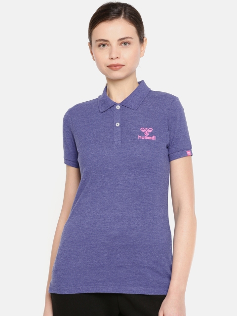 

hummel Women Purple Solid Polo Collar T-shirt