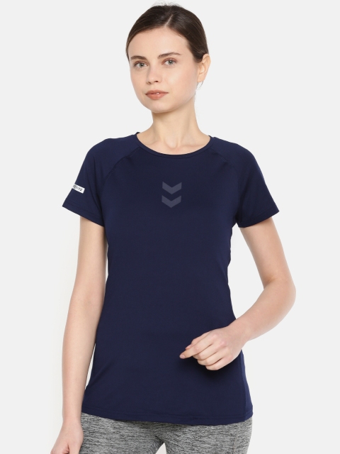 

hummel Women Navy Solid Round Neck T-shirt, Navy blue