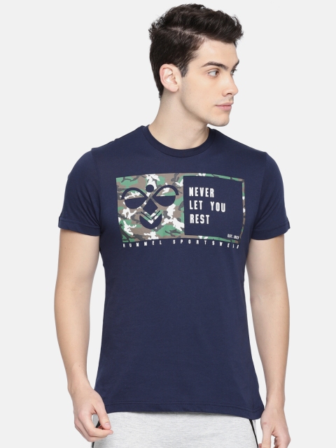

hummel Men Navy Printed T-shirt, Navy blue