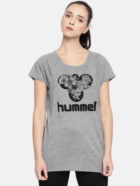 

hummel Women Grey Melange Printed T-shirt