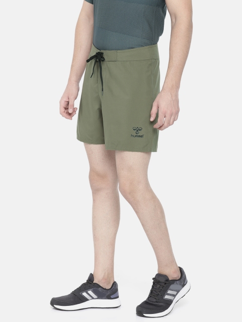

hummel Men Olive Green Solid Regular Fit Regular Shorts