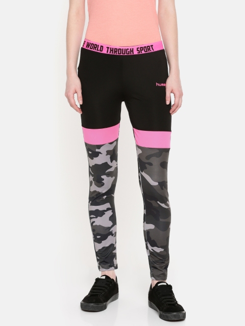 

hummel Women Grey & Black Camouflage Printed FORENNE Training Tights