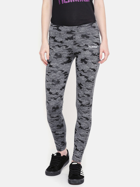 

hummel Women Grey & Black Printed LONDA Training Tights
