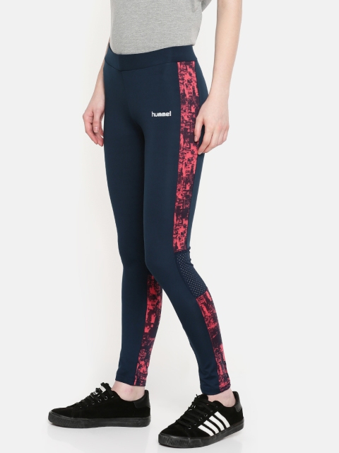

hummel Women Navy Blue LERENA Printed Training Tights