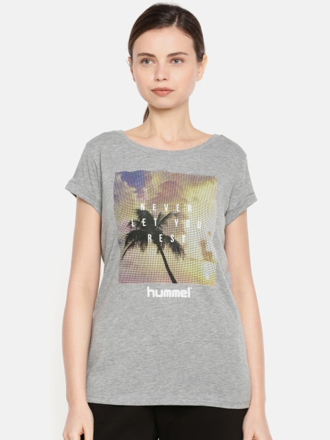 

hummel Women Grey Printed Round Neck T-shirt