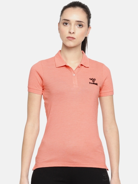 

hummel Women Coral Pink Solid Polo T-shirt