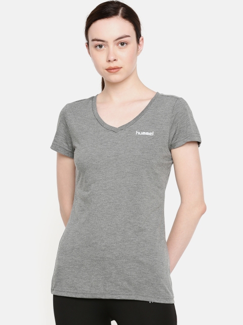 

hummel Women Grey Printed V-Neck T-shirt