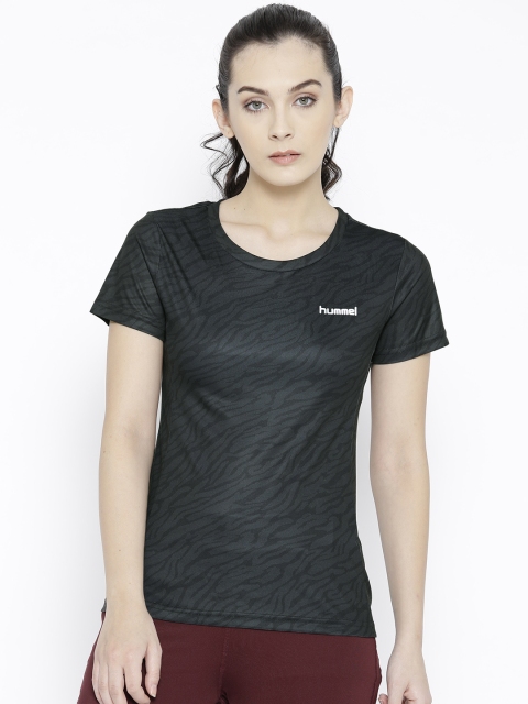 

hummel Women Charcoal Grey Printed Round Neck T-shirt