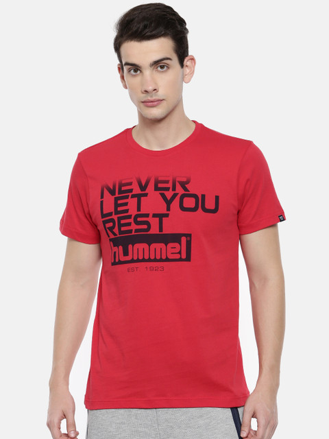 

hummel Men Red Printed Round Neck T-shirt