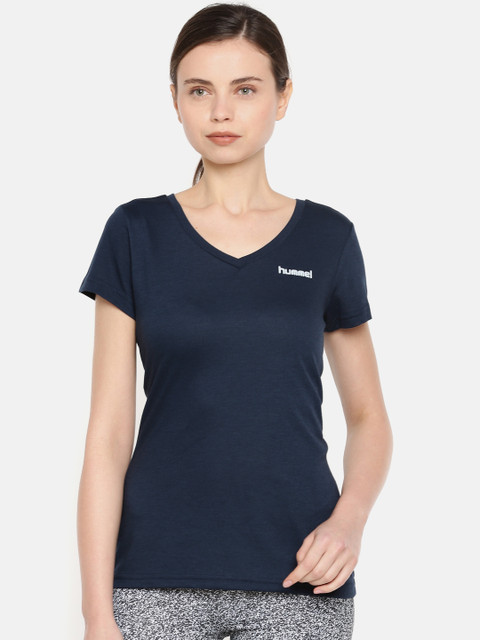 

hummel Women Navy Blue Solid V-Neck ANGEN T-shirt