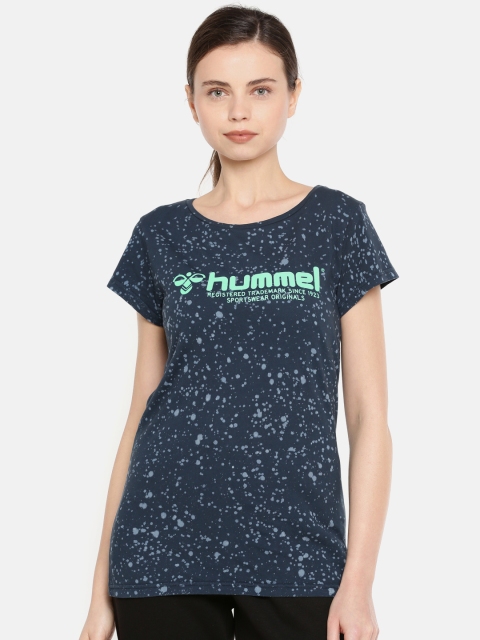 

hummel Women Navy Printed Round Neck T-shirt, Navy blue