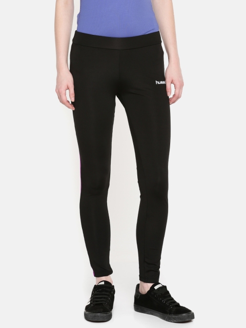 

hummel Women Black & Purple Colorblocked DELMA Training Tights
